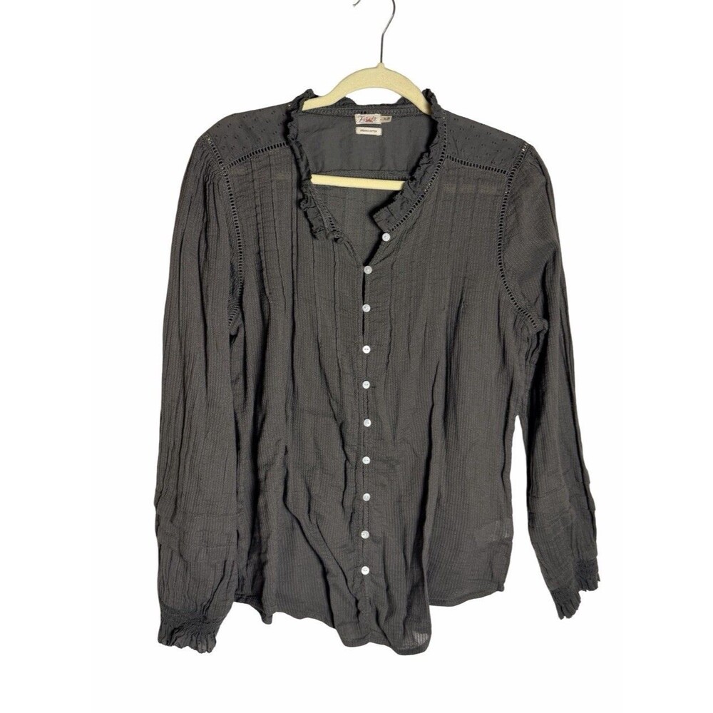 Faherty Gray Button Down Long Sleeve Shirt Top Womens XL Organic Cotton Willa